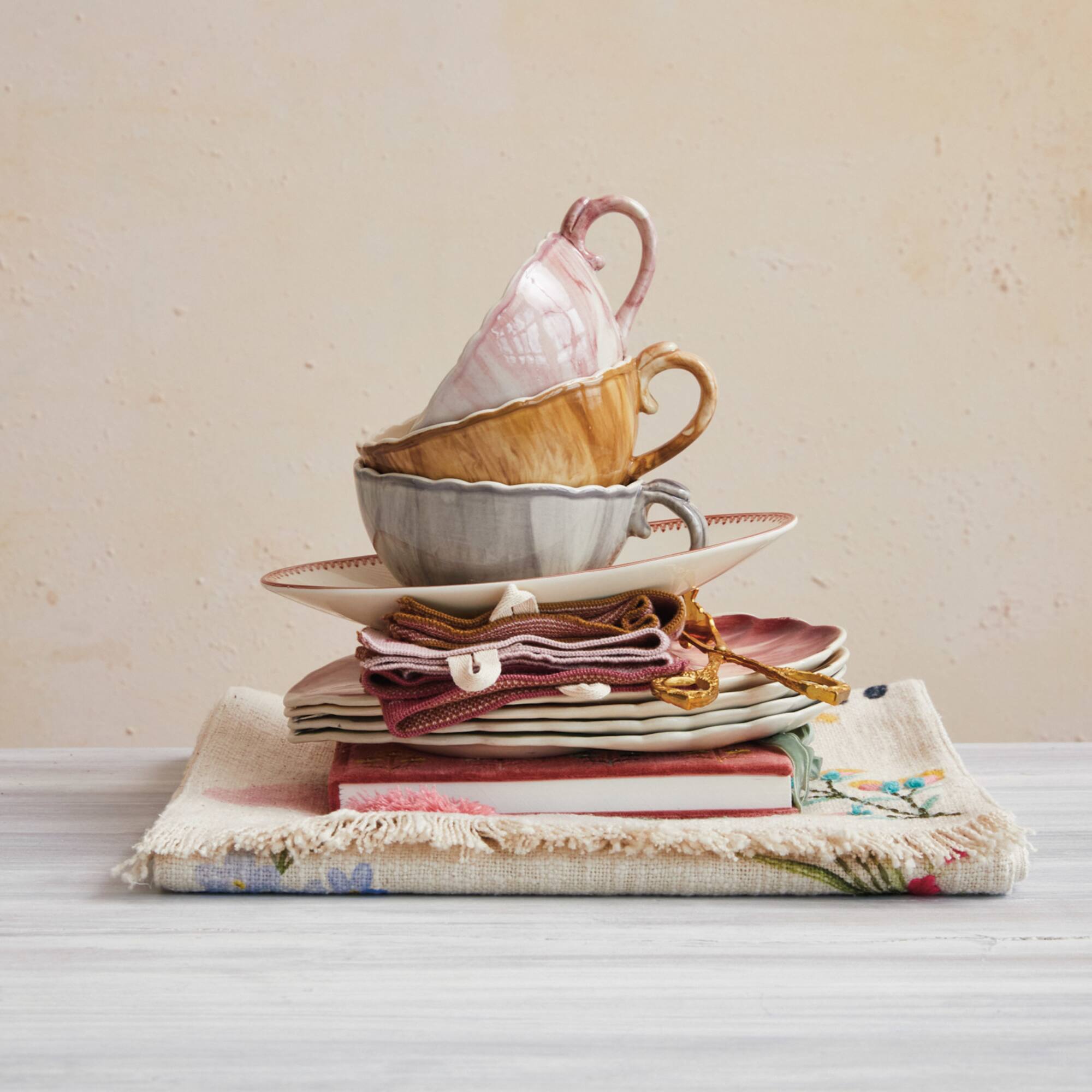 Hello Honey® Pink, Peach & Cream, Mixed Square Print Cotton Knit Dish Towel Set